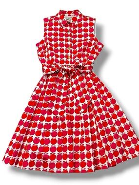 Elizabeth McKay Shirt Dress Size 10 Fit & Flare Peach Print Waist Tie Preppy